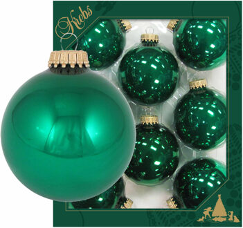 Kerstballen - 8x - emerald groen - glas - glans - 7 cm