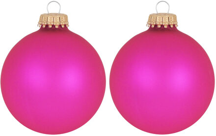 Kerstballen - bubbelgum roze - 24x - glas - 7 cm - kerstversiering