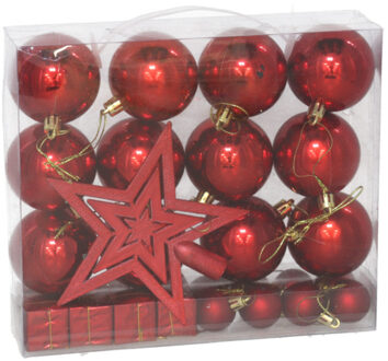 Kerstballen en ornamenten -29x - rood kunststof - Kerstbal
