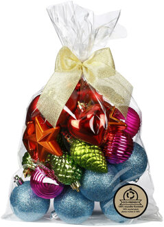 Kerstballen en ornamenten - 30x - kunststof - gekleurd -in giftbag Multi
