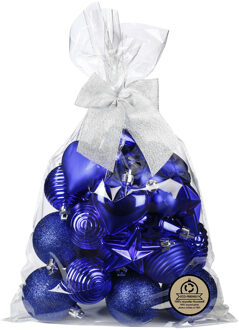 Kerstballen en ornamenten - 30x - kunststof - kobalt blauw -in giftbag