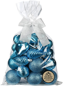 Kerstballen en ornamenten - 30x - kunststof - turquoise -in giftbag