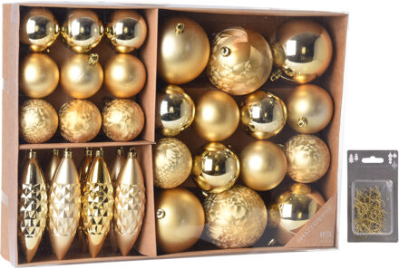 Kerstballen en ornamenten - 31x st - goud - kunststof - incl. kerstbalhaakjes - kerstversiering