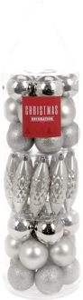 Kerstballen en pegels - 40x st - zilver - 6 cm - kunststof - kerstboomversiering