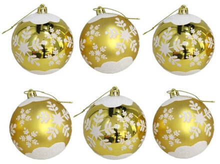 Kerstballen - goudkleurig - 6ST - gedecoreerd - D6 cm - kunststof - Kerstbal