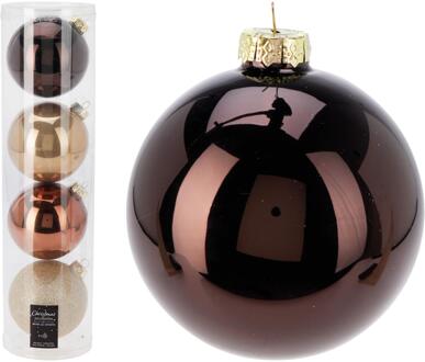 Kerstballen in koker amber mix 4st ø10cm verschillende