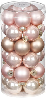 Kerstballen - klein formaat - 30x st - parel roze - D4 cm - glas - glans en mat