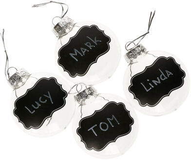 Kerstballen met eigen naam - 4x st - 10 cm - kunststof - kerstballen met krijtvlak