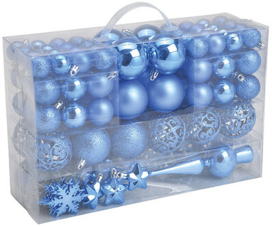 Kerstballen met piek set- 111-delig - 3, 4 en 6 cm - blauw - kunststof