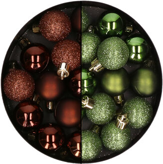 Kerstballen mini - 40x st - appelgroen en donkerbruin - 3 cm - kunststoff - Kerstbal