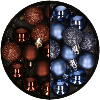 Kerstballen mini - 40x st - donkerblauw en donkerbruin - 3 cm - kunststof