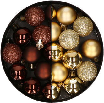 Kerstballen mini - 40x st - goud en donkerbruin - 3 cm - kunststoff - Kerstbal Goudkleurig