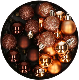 Kerstballen mini - 40x st - koper en donkerbruin - 3 cm - kunststoff - Kerstbal Koperkleurig