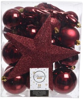 Kerstballen Mix Met Piek Box 33 Stuks Ossenbloed Rood