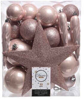 Kerstballen Mix Met Piek Box 33 Stuks Poederroze