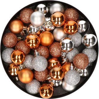 Kerstballen mix - Set van 40x stuks - kunststof - koper oranje en zilver - Dia 3 cm - Kerstversierin