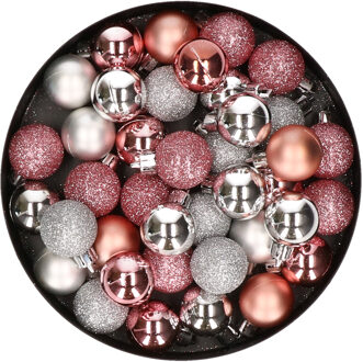 Kerstballen mix - Set van 40x stuks - kunststof - roze en zilver - Dia 3 cm - Kerstversiering
