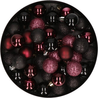 Kerstballen mix - Set van 40x stuks - kunststof - zwart en aubergine - Dia 3 cm - Kerstversiering
