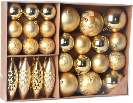Kerstballen/ornamenten pakket 31x gouden kunststof kerstballen mix
