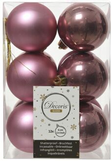 Kerstballen plastic glans-mat dia 6 cm veloursroze