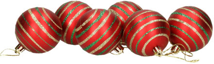 Kerstballen - rood - 6ST - gedecoreerd - 6 cm - kunststof - Kerstbal