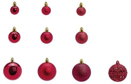 Kerstballen -set 100x st - bordeaux rood - 3,4,6 cm - kunststof - Kerstbal