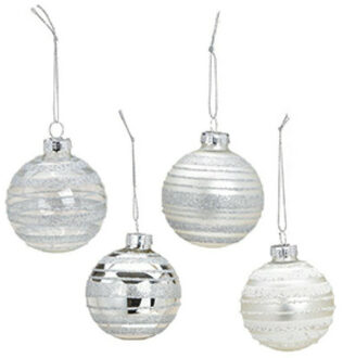 Kerstballen set - 12x stuks - glas - zilver - gedecoreerde kerstballen - 6 cm