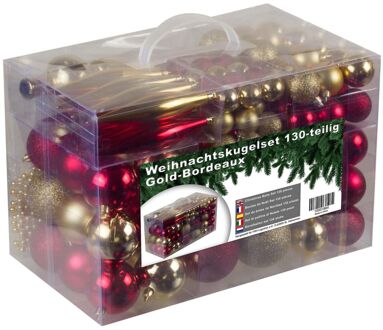 Kerstballen Set 130 Ballen met Piek & Slinger - Goud-Bordeaux Rood