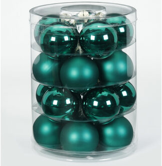 Kerstballen set - 20x stuks - donkergroen - glas - 6 cm - glans en mat- kerstversiering