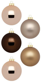 Kerstballen set - 20x stuks - glas - bruin mix - 6 cm - glans/mat - kerstversiering