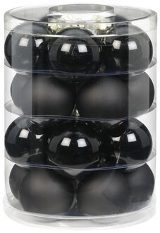 Kerstballen set - 20x stuks - zwart - glas - 6 cm - glans en mat- kerstversiering