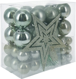 Kerstballen set 3,4,6 cm - met piek - 54x - kunststof - mintgroen