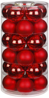 Kerstballen set - 30x stuks - glas - rood - 6 cm - glans/mat - kerstversiering