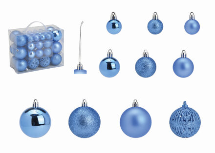 Kerstballen - set 50x st - blauw - 3,4,6 cm - kunststof - kerstversiering