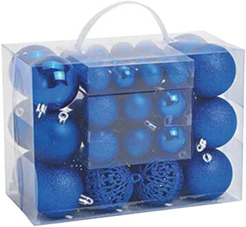 Kerstballen - set 50x st - blauw - mix 3, 4 en 6 cm - kunststof - pakket