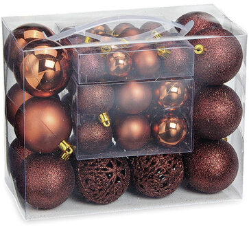 Kerstballen - set 50x st - bruin - 3,4,6 cm - kunststof - kerstversiering