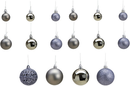 Kerstballen - set 50x st - grijs - mix 3, 4 en 6 cm - kunststof - pakket