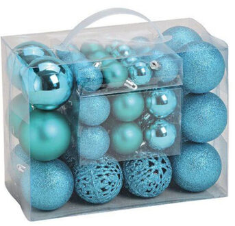 Kerstballen - set 50x st - turquoise blauw - mix 3, 4 en 6 cm - kunststof - pakket