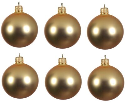 Kerstballen set - 6x stuks - goud - glas - 6 cm - mat - kerstversiering - gouden ophanglint - Kerstbal Goudkleurig