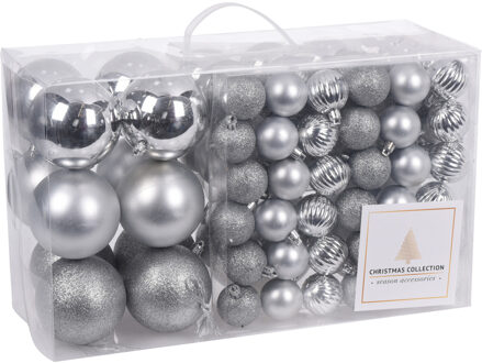 Kerstballen set - 94 delig - kunststof - zilver - kerstboomversiering