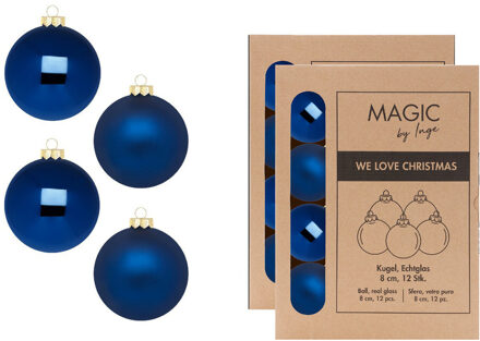 Kerstballen van glas - 24x - nacht blauw- 8 cm -milieubewust verpakt - Kerstbal