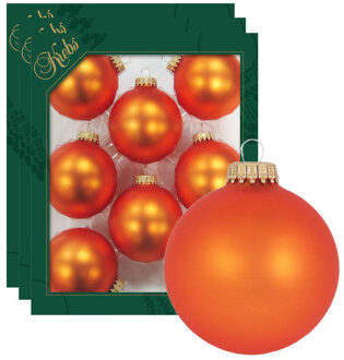 Kerstballen - wildfire velvet oranje - 24x - glas - 7 cm - kerstversiering