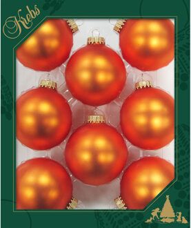 Kerstballen - wildfire velvet oranje - 8x - glas - 7 cm - kerstversiering
