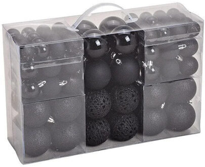 Kerstballen - zwart - 100x ST - 3-4-6 cm - kunststof - mix - glans/mat/glitter