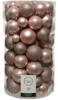 Kerstballenset 100stuks kunststof roze