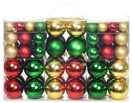 Kerstballenset 6 cm rood/goud/groen 100-delig Multicolor