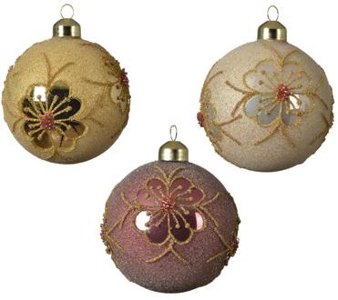 Kerstballenset a 3 stuks roze 8cm glas