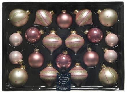 Kerstballenset glas 20 stuks roze