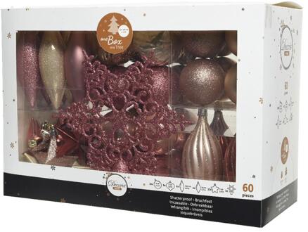 Kerstballenset kunststof 60 stuks roze