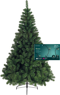 Kerstboom 150 cm incl. kerstverlichting lichtsnoer gekleurd - Kunstkerstboom Groen